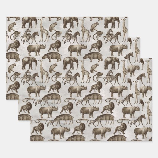 Safari Animals on Light Gray Geschenkpapier Set (Set)