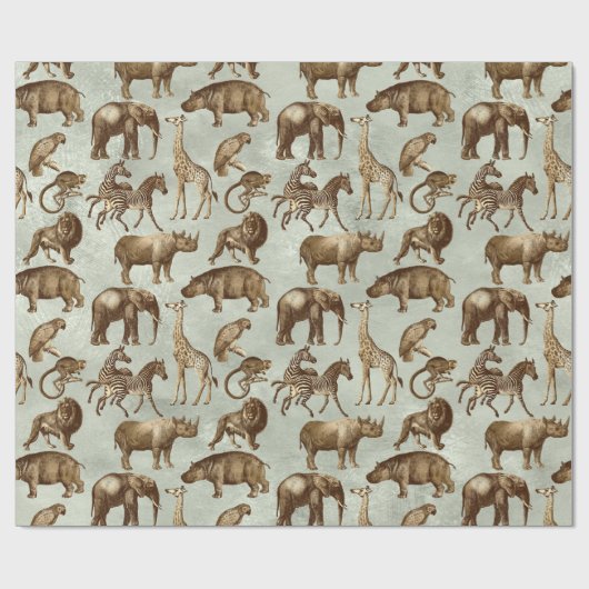 Safari Animals on Light Green Geschenkpapier (Flach)