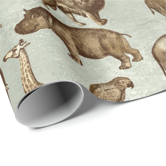 Safari Animals on Light Green Geschenkpapier (Rolleneckpunkt)