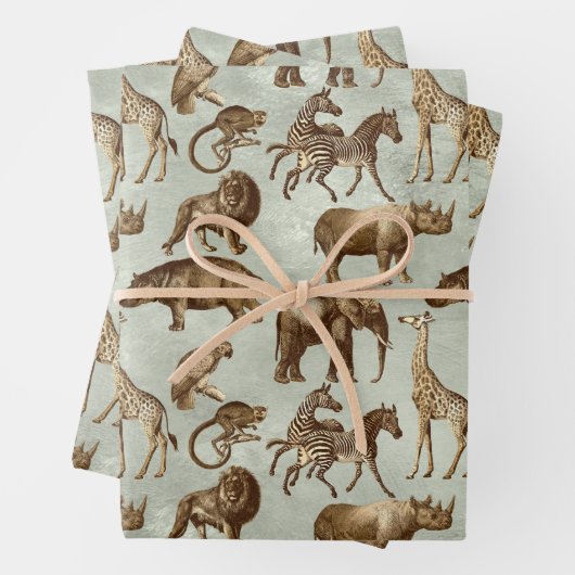 Safari Animals on Light Green Geschenkpapier Set (Beispiel)