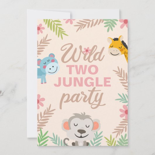 Safari Animals Pastel 2 Geburtstag Einladung (Rückseite)