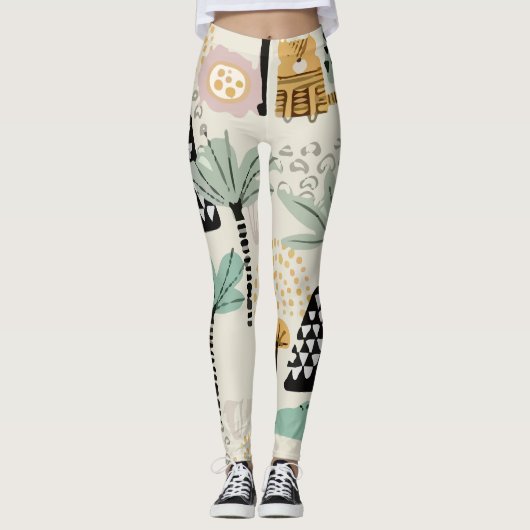 Safari Animals Pattern Cute Leggings (Vorderseite)