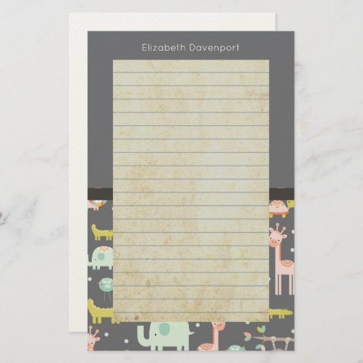 Safari Animals Pattern - Kinderzimmer Art Lined Briefpapier (Vorne/Hinten)