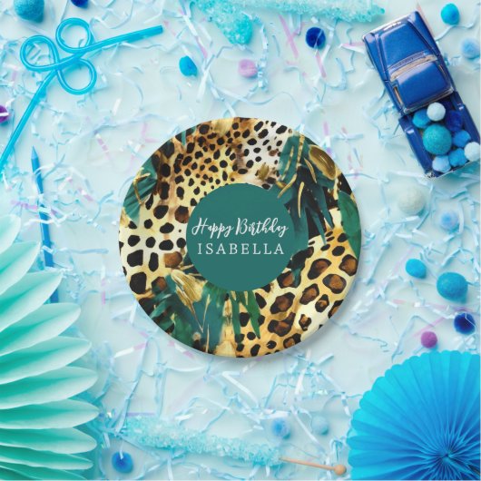 Safari Animals' Pelz Prints Muster Boho Bold Green Pappteller (Party)