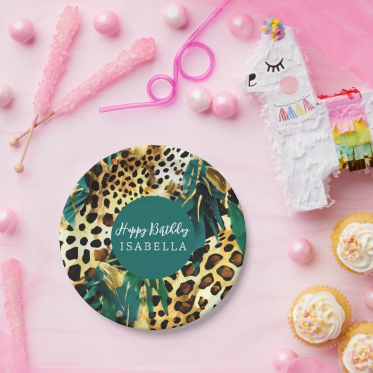 Safari Animals' Pelz Prints Muster Boho Bold Green Pappteller (Party)