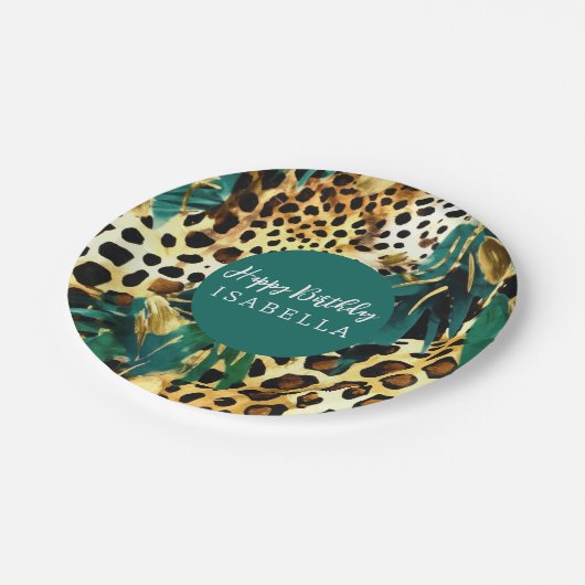 Safari Animals' Pelz Prints Muster Boho Bold Green Pappteller (Schrägansicht)