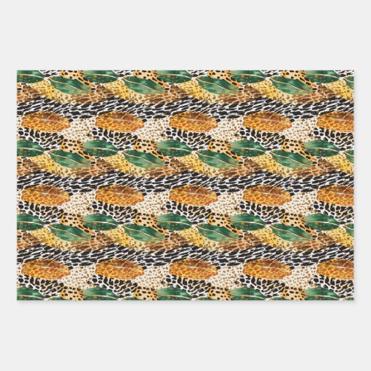 Safari Animals' Pelz Prints Muster Exotic Dschunge Geschenkpapier Set (Vorderseite 3)