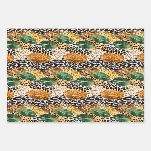 Safari Animals' Pelz Prints Muster Exotic Dschunge Geschenkpapier Set (Vorderseite)