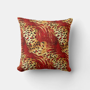 Safari Animals' Pelz Prints Muster Gold & Red Kissen