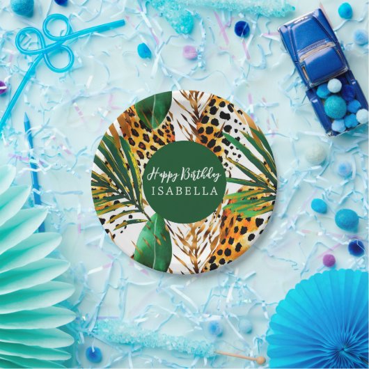 Safari Animals' Pelz Prints & Palm Blätter Boho Pappteller (Party)