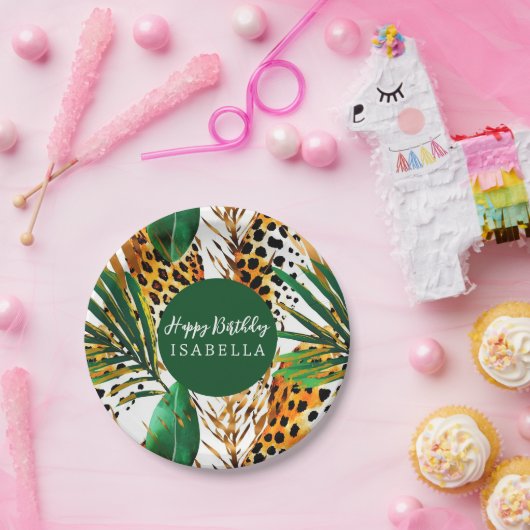 Safari Animals' Pelz Prints & Palm Blätter Boho Pappteller (Party)
