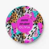 Safari Animals' Pelz Prints Patterns Bright Neon Pappteller (Vorderseite)