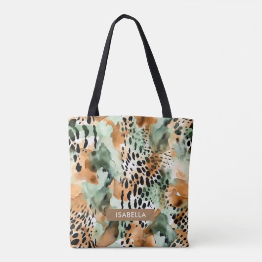 Safari Animals' Pelz Prints Patterns Green & Brown Tasche (Rückseite)