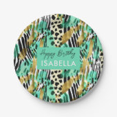 Safari Animals' Pelz Prints Patterns Green Pappteller (Vorderseite)