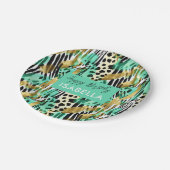 Safari Animals' Pelz Prints Patterns Green Pappteller (Schrägansicht)
