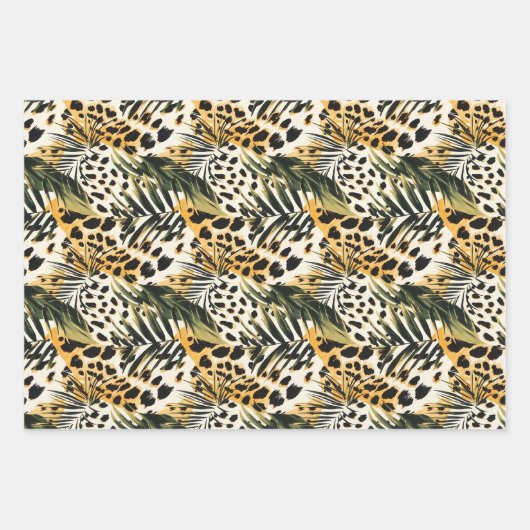 Safari Animals' Pelzdruckmuster Muster Exotic Boho Geschenkpapier Set (Vorderseite)