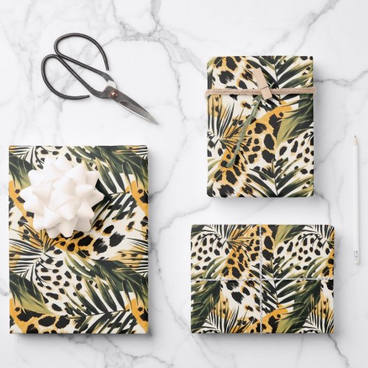 Safari Animals' Pelzdruckmuster Muster Exotic Boho Geschenkpapier Set (Vorderseite)