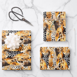 Safari Animals' Pelzdruckmuster Muster Exotic Mode Geschenkpapier Set
