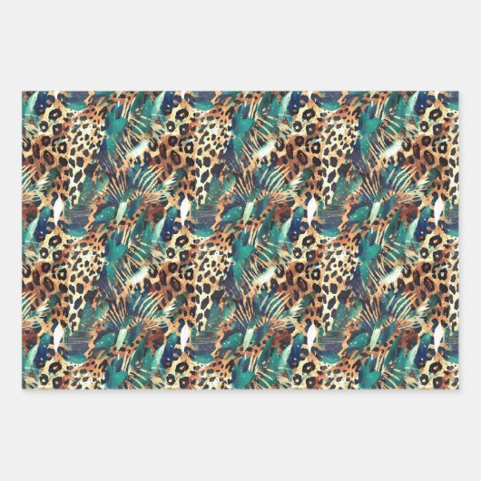 Safari Animals' Pelzdruckmuster Muster Exotic Mode Geschenkpapier Set (Vorderseite 2)