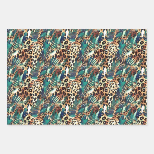 Safari Animals' Pelzdruckmuster Muster Exotic Mode Geschenkpapier Set (Vorderseite)