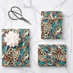 Safari Animals' Pelzdruckmuster Muster Exotic Mode Geschenkpapier Set