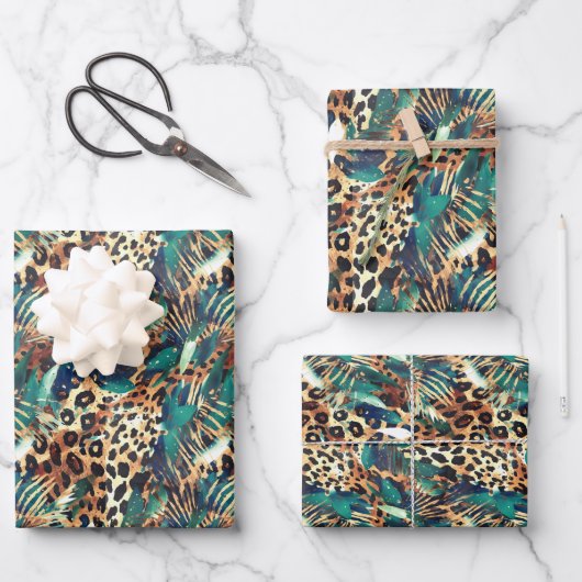 Safari Animals' Pelzdruckmuster Muster Exotic Mode Geschenkpapier Set (Vorderseite)