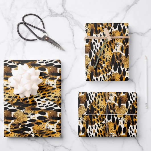 Safari Animals' Pelzdruckmuster Muster Exotic Mode Geschenkpapier Set (Vorderseite)