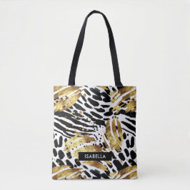 Safari Animals' Pelzdruckmuster Muster Gold und Sc Tasche