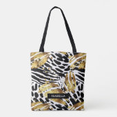 Safari Animals' Pelzdruckmuster Muster Gold und Sc Tasche (Rückseite)