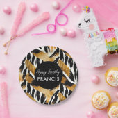 Safari Animals' Pelzdruckmuster Muster Schwarz und Pappteller (Party)