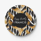 Safari Animals' Pelzdruckmuster Muster Schwarz und Pappteller (Vorderseite)