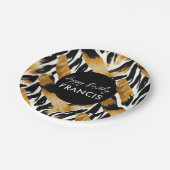 Safari Animals' Pelzdruckmuster Muster Schwarz und Pappteller (Schrägansicht)