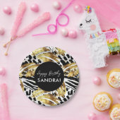 Safari Animals' Pelzdruckmuster Muster Schwarz und Pappteller (Party)