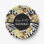 Safari Animals' Pelzdruckmuster Muster Schwarz und Pappteller (Vorderseite)