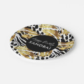 Safari Animals' Pelzdruckmuster Muster Schwarz und Pappteller (Schrägansicht)