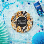 Safari Animals' Pelzdruckmuster Muster Schwarz und Pappteller (Party)