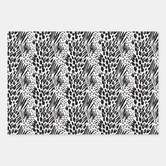 Safari Animals' Pelzdruckmuster Muster Schwarz & W Geschenkpapier Set (Vorderseite 3)