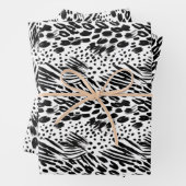 Safari Animals' Pelzdruckmuster Muster Schwarz & W Geschenkpapier Set (Beispiel)