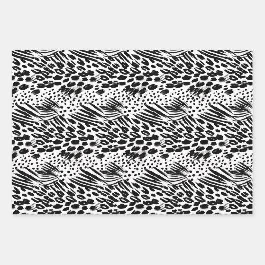Safari Animals' Pelzdruckmuster Muster Schwarz & W Geschenkpapier Set (Vorderseite)