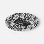 Safari Animals' Pelzdruckmuster Muster Schwarz & W Pappteller (Schrägansicht)
