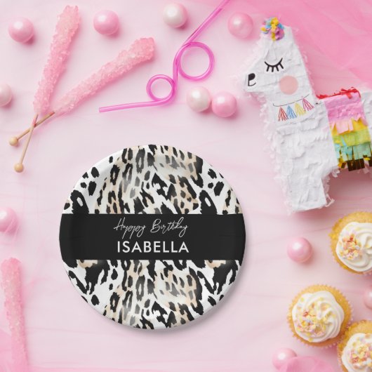 Safari Animals' Pelzdruckmuster Muster Schwarz & W Pappteller (Party)