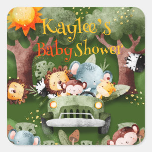 Safari Animals Personalisiert Baby Dusche Quadratischer Aufkleber