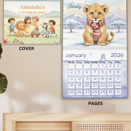 Safari Animals Personalized Kids Calendar 2026 Kalender