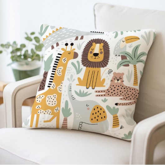 Safari Animals Pillow, Niedliche Jungle Animals Cu Kissen