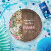 Safari Animals Pink Rustic Baby Shower Pappteller (Party)