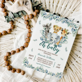 Safari Animals Sage Green Baby Dusche Einladung