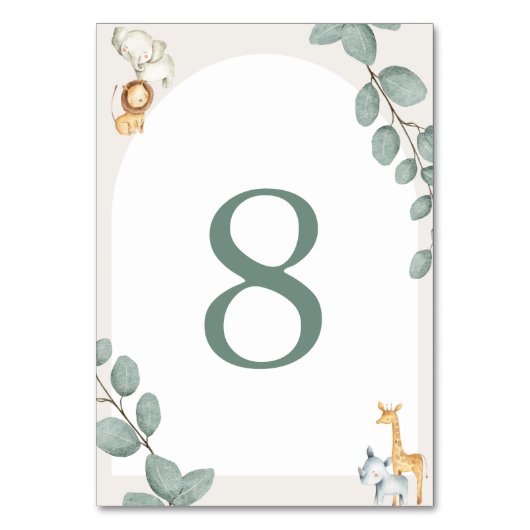 Safari Animals Table Numbers Card Tischnummer (Vorderseite)