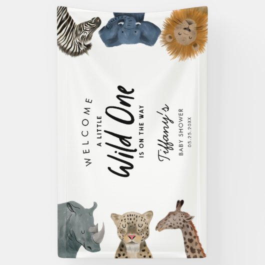 Safari Animals Thema Kinderdusche Willkommen Banner (Vertikal)
