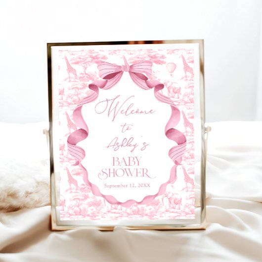 Safari Animals Toile de Jouy Baby Dusche Willkomme Poster