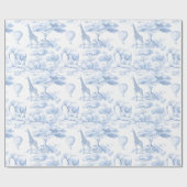 Safari Animals Toile de Jouy Dusty Blue Geschenkpapier (Flach)